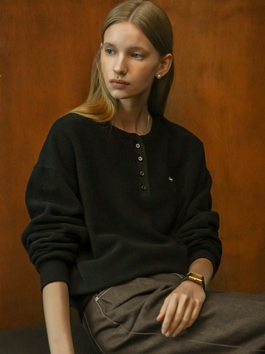 [TILLIDIE] Owen henry neck fleece t-shirt_Black