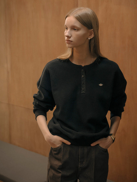 [TILLIDIE] Owen henry neck fleece t-shirt_Black