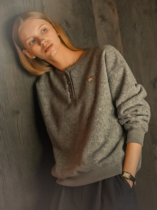 [TILLIDIE] Owen henry neck fleece t-shirt_Gray