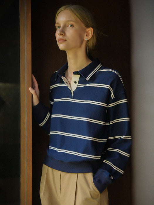 [TILLIDIE] Double stripe collar MTM_Navy