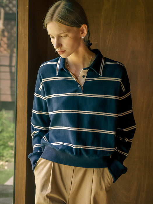 [TILLIDIE] Double stripe collar MTM_Navy