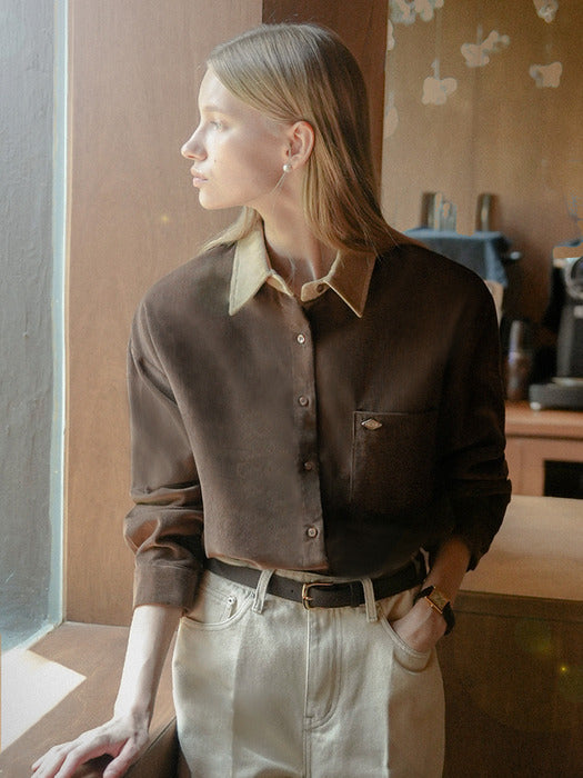 [TILLIDIE] Nella collar point corduroy shirt_Brown