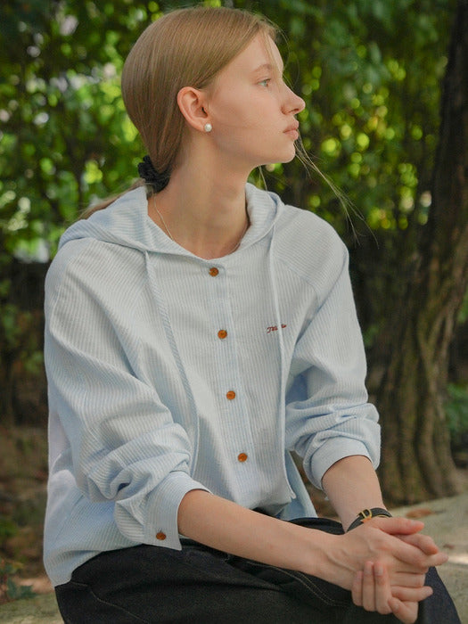 [TILLIDIE] Embo stripe hoodie cotton shirt_Sky blue