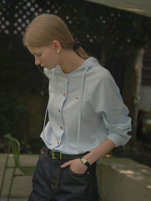 [TILLIDIE] Embo stripe hoodie cotton shirt_Sky blue