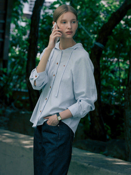 [TILLIDIE] Embo stripe hoodie cotton shirt_Sky blue