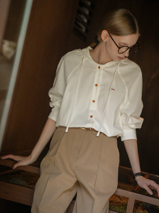 [TILLIDIE] Embo stripe hoodie cotton shirt_Ivory