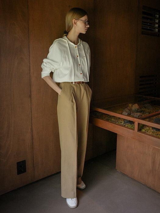 [TILLIDIE] Embo stripe hoodie cotton shirt_Ivory