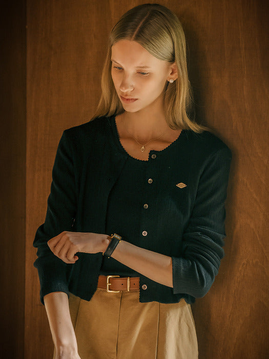 [TILLIDIE] T-shirt set picot edge cardigan_Black