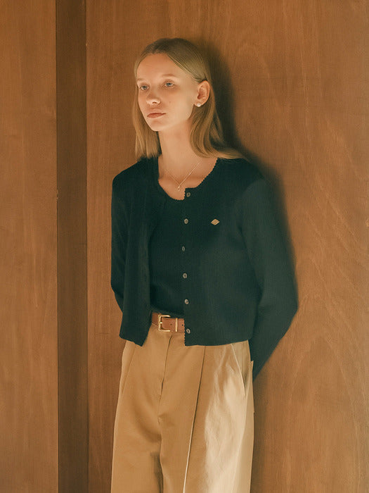 [TILLIDIE] T-shirt set picot edge cardigan_Black