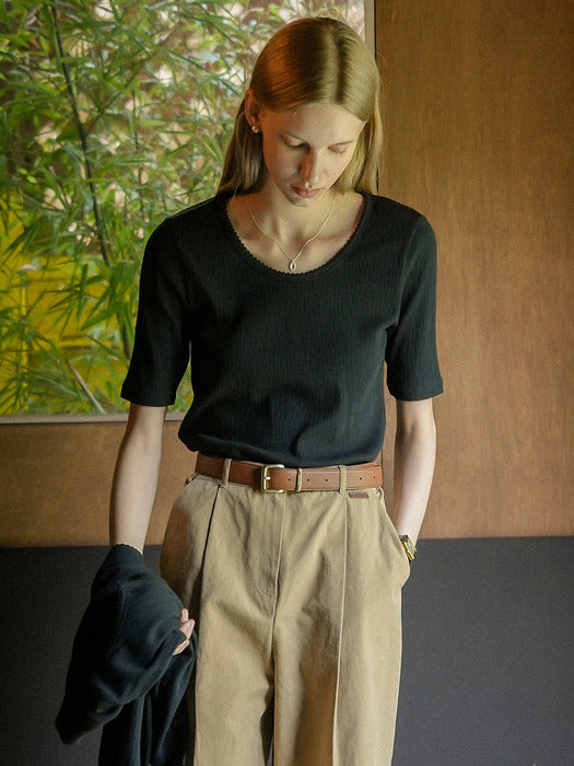 [TILLIDIE] T-shirt set picot edge cardigan_Black