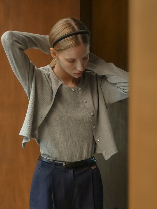 [TILLIDIE] T-shirt set picot edge cardigan_Melange