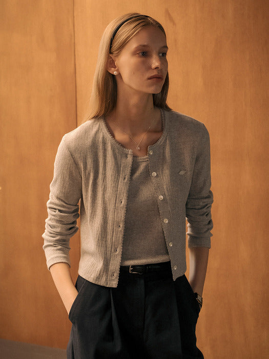 [TILLIDIE] T-shirt set picot edge cardigan_Melange