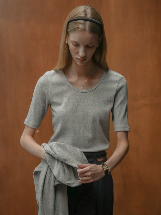 [TILLIDIE] T-shirt set picot edge cardigan_Melange