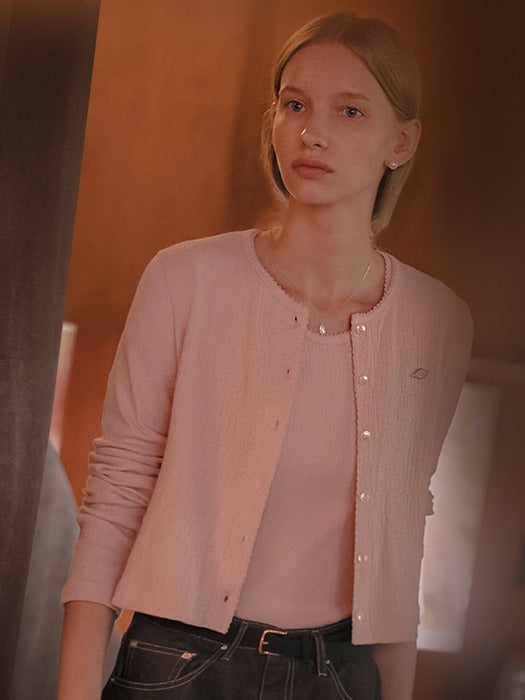 [TILLIDIE] T-shirt set picot edge cardigan_Pink