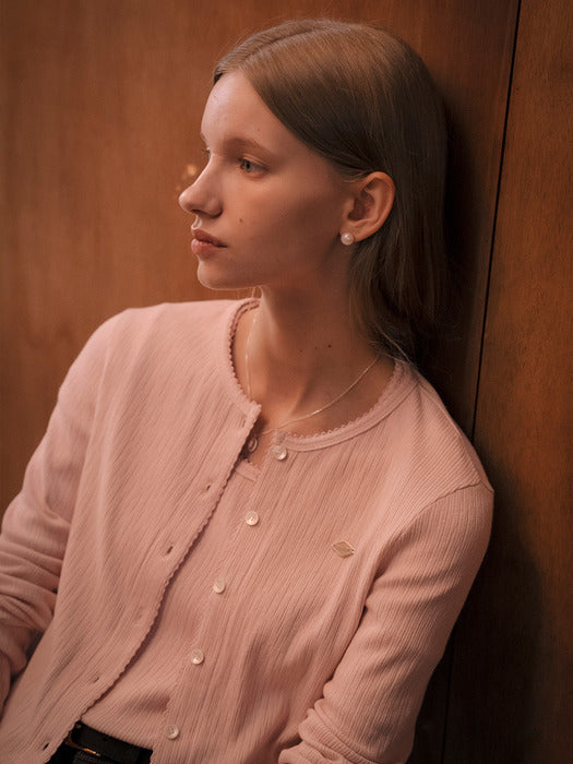 [TILLIDIE] T-shirt set picot edge cardigan_Pink