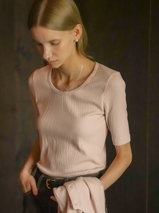 [TILLIDIE] T-shirt set picot edge cardigan_Pink