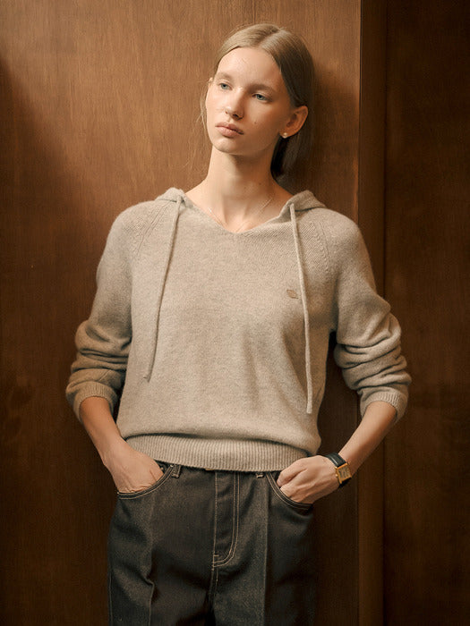 [TILLIDIE] Mellow hooded v-neck knit_Gray