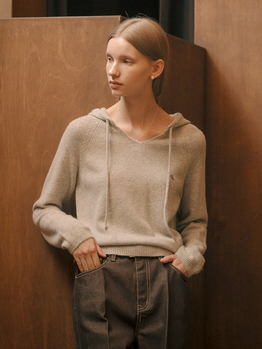 [TILLIDIE] Mellow hooded v-neck knit_Gray