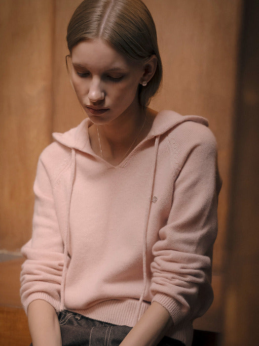 [TILLIDIE] Mellow hooded v-neck knit_Pink