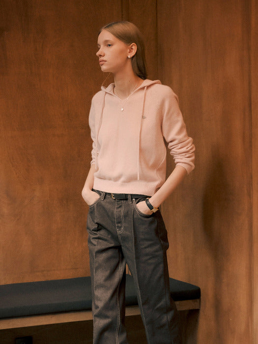 [TILLIDIE] Mellow hooded v-neck knit_Pink