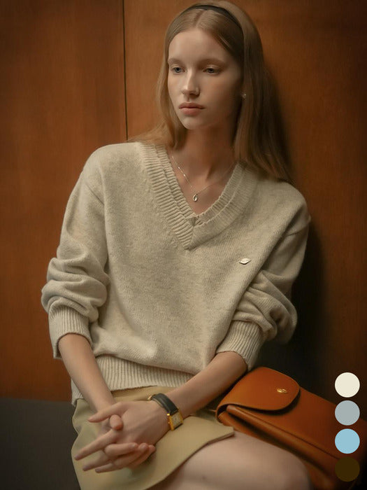 Tillidie Double rib v-neck wool blended knit