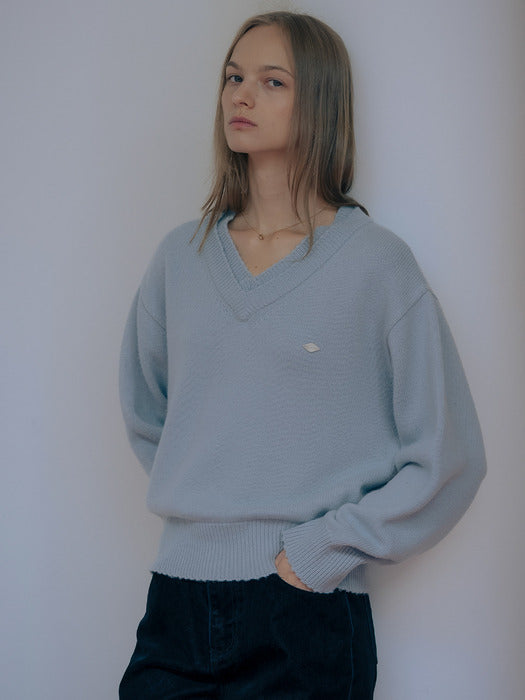 Tillidie Double rib v-neck wool blended knit