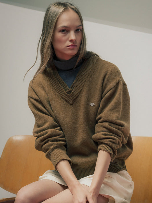 Tillidie Double rib v-neck wool blended knit