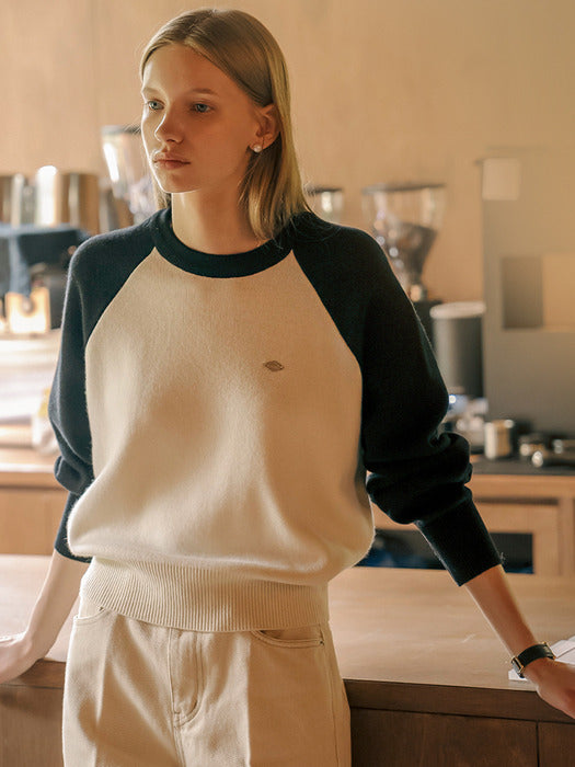 [TILLIDIE] Combination raglan wool knit_Black