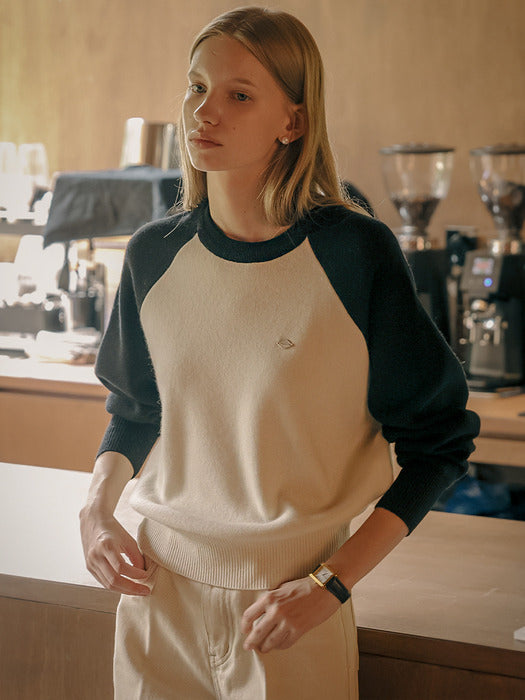 [TILLIDIE] Combination raglan wool knit_Black