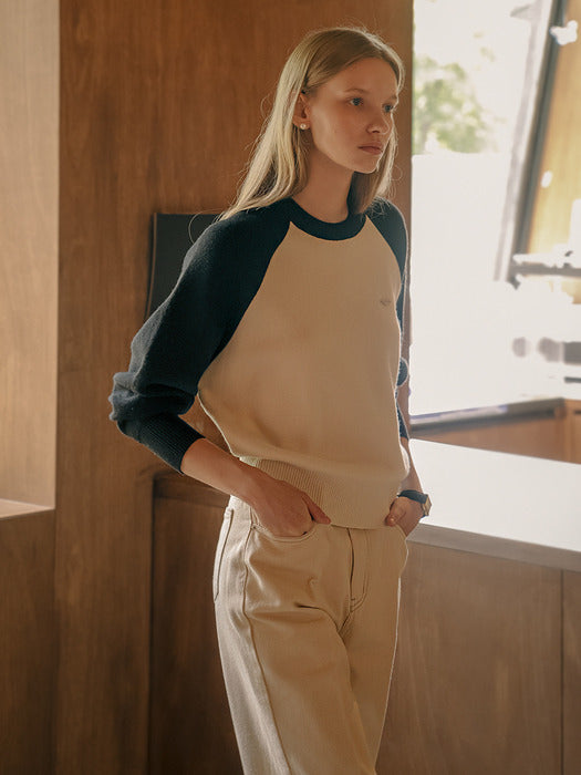 [TILLIDIE] Combination raglan wool knit_Black