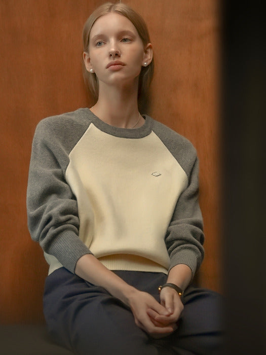 [TILLIDIE] Combination raglan wool knit_Charcoal