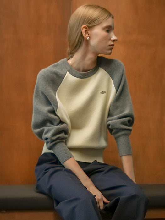 [TILLIDIE] Combination raglan wool knit_Charcoal