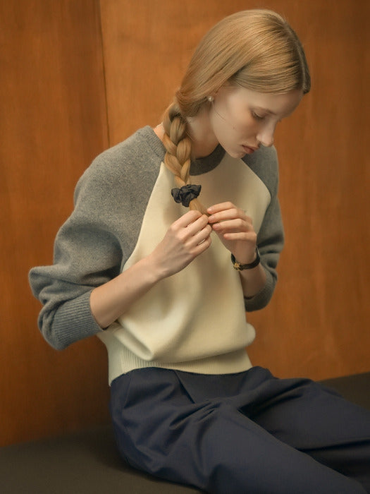 [TILLIDIE] Combination raglan wool knit_Charcoal