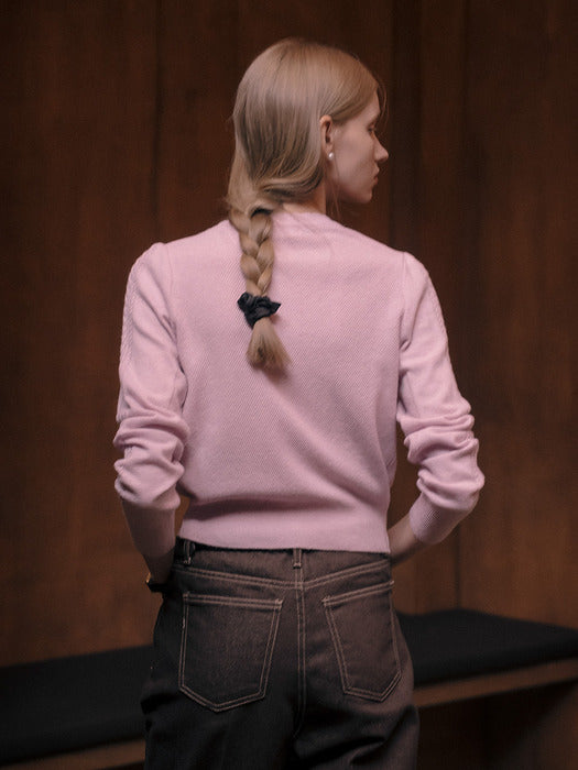 [TILLIDIE] Scallop cable cashmere blended cardigan_Pink