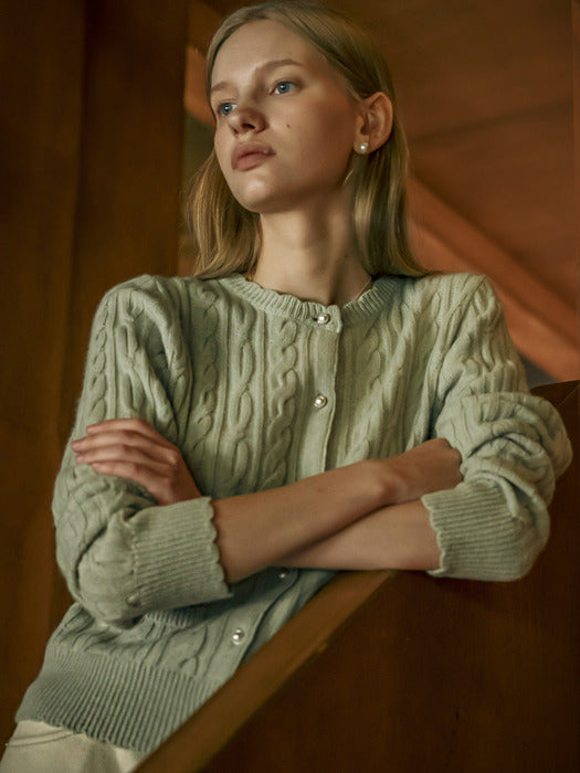 [TILLIDIE] Luna cashmere blended cable cardigan_Mint