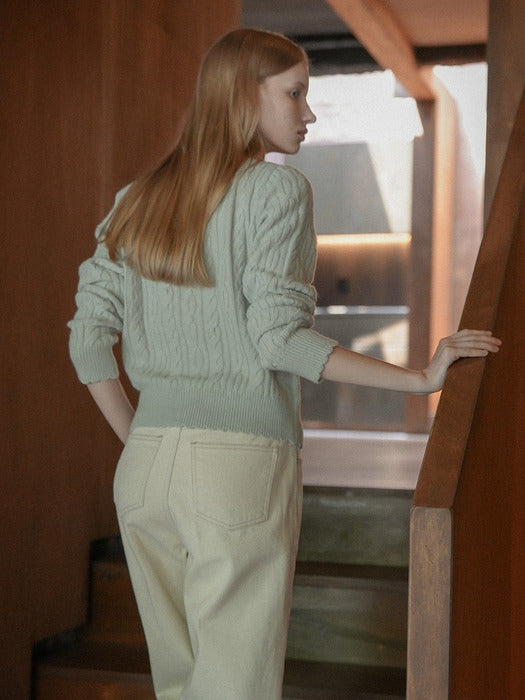 [TILLIDIE] Luna cashmere blended cable cardigan_Mint