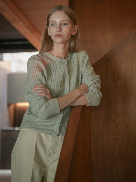 [TILLIDIE] Luna cashmere blended cable cardigan_Mint