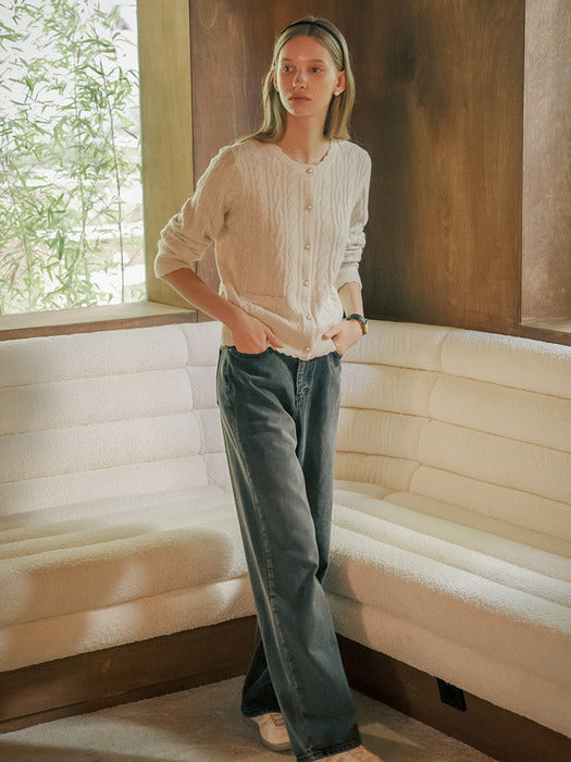 [TILLIDIE] Luna cashmere blended cable cardigan_Oatmeal