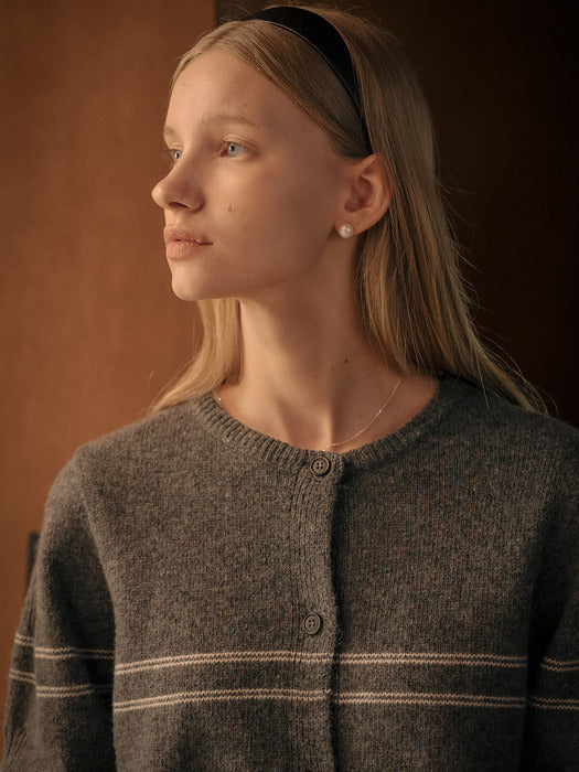 [TILLIDIE] Line point round neck cardigan_Gray