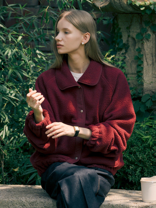 [TILLIDIE] Zoey round collar fleece jumper_Wine