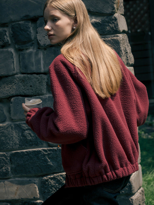 [TILLIDIE] Zoey round collar fleece jumper_Wine