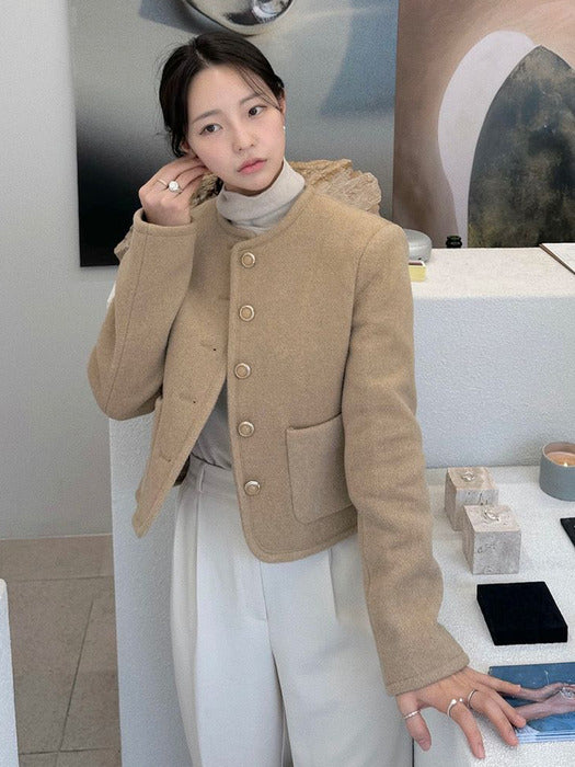 [TILLIDIE] Signature collarless wool jacket_Beige