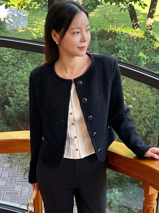 [TILLIDIE] Dylan wool boucle collarless jacket_Black