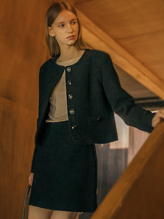 [TILLIDIE] Dylan wool boucle collarless jacket_Black