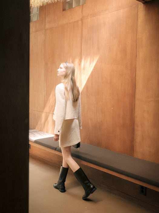 [TILLIDIE] Dylan wool boucle collarless jacket_Ivory