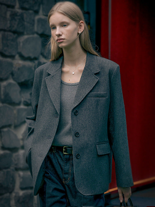 [TILLIDIE] Hazle wool single blazer jacket_Charcoal