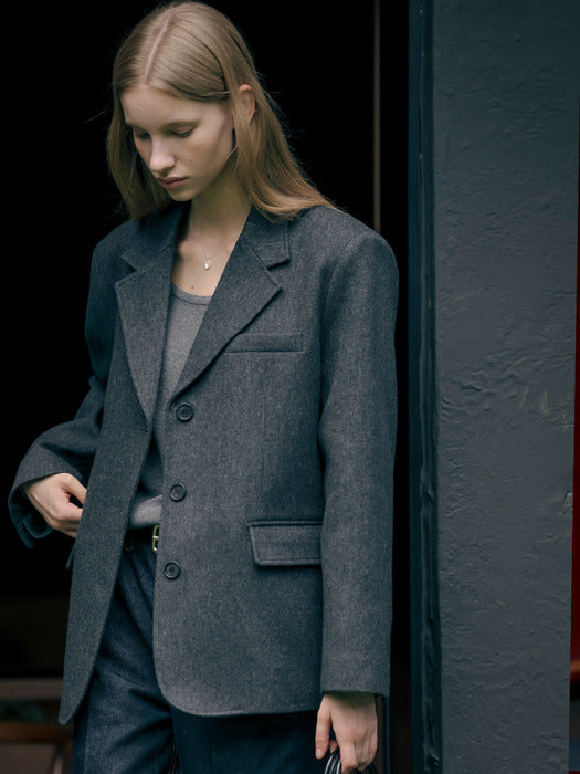 [TILLIDIE] Hazle wool single blazer jacket_Charcoal