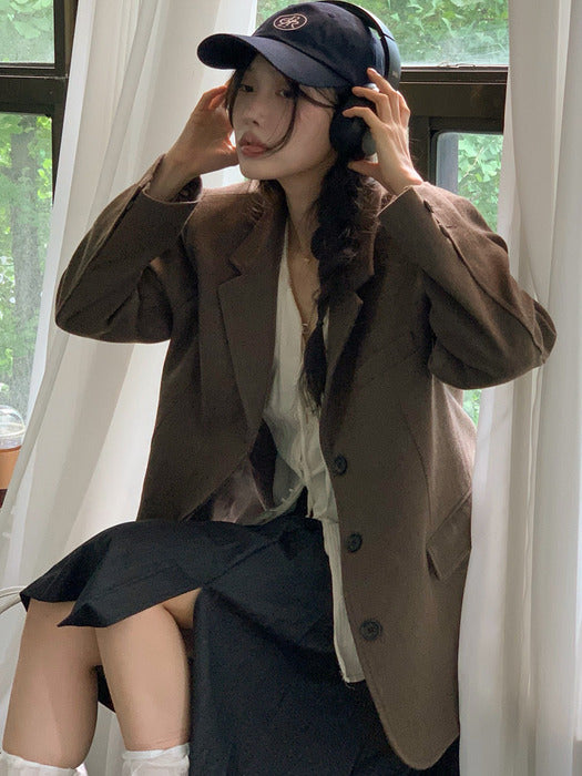 [TILLIDIE] Hazle wool single blazer jacket_Brown