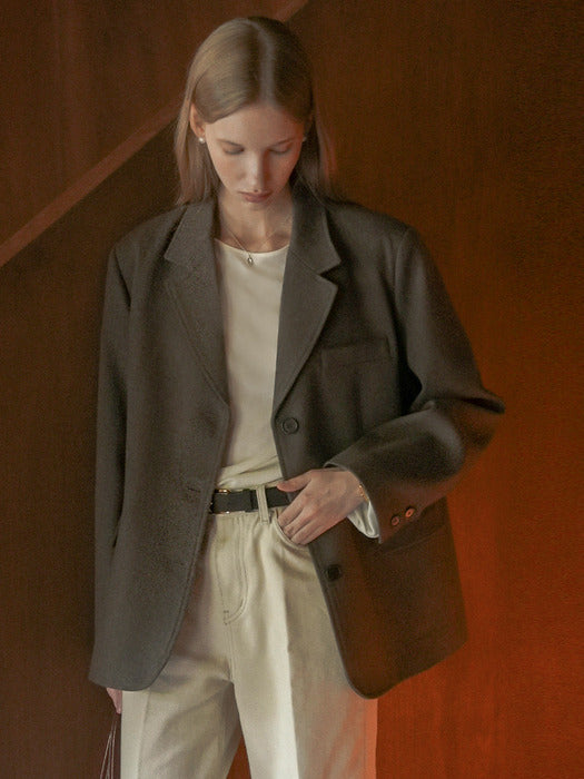 [TILLIDIE] Hazle wool single blazer jacket_Brown