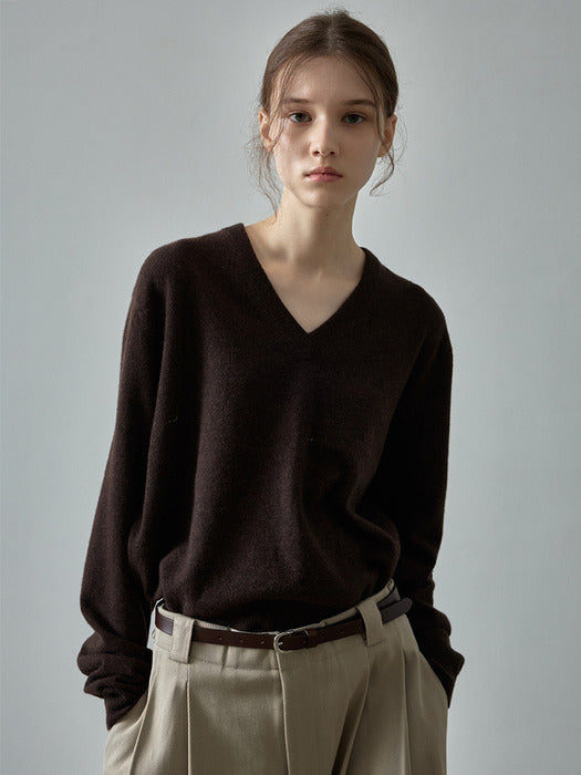 Essential V-Neck Knit - Dark Brown